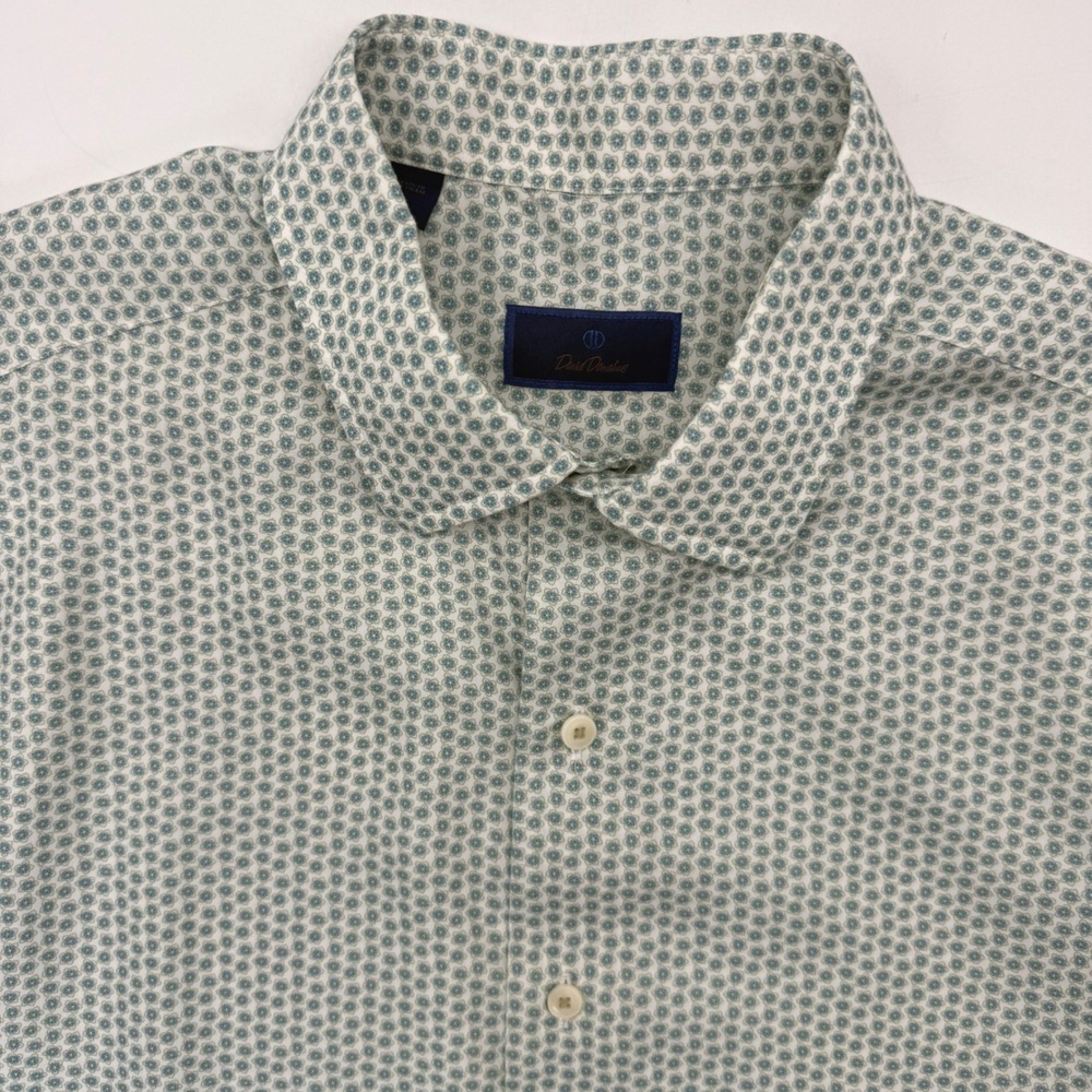 David Donahue Shirt Mens L White Blue Floral Lyocell Short Sleeve Button Down